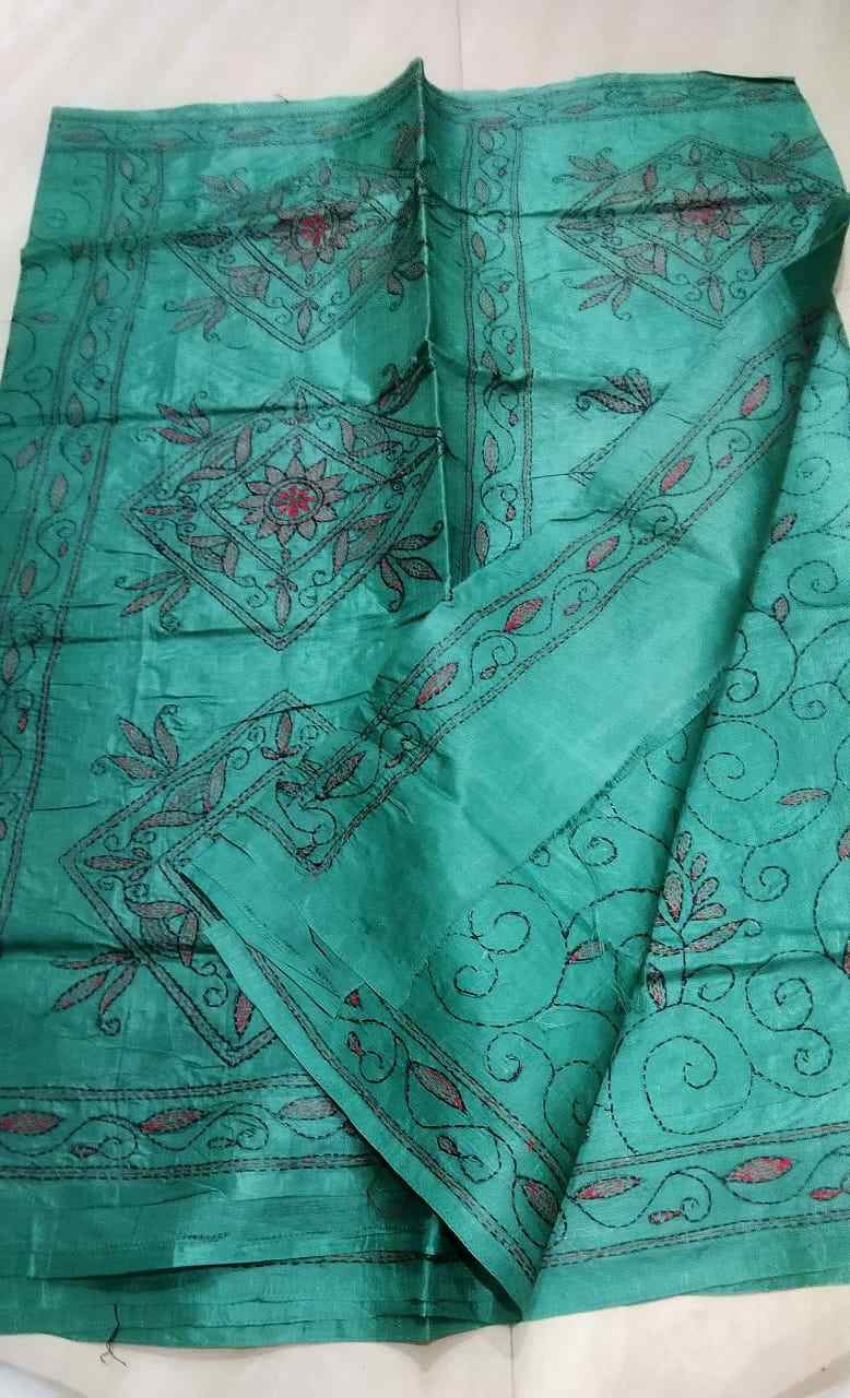 Kantha stitched silk saree