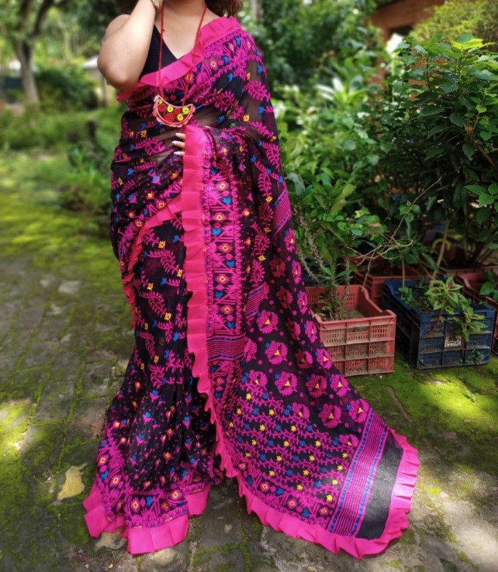 Ruffle Jamdani Saree